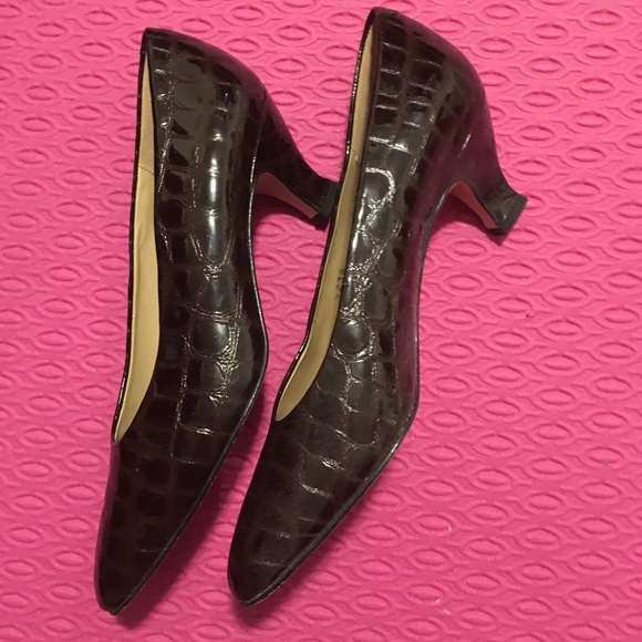 Liz Claiborne pumps heels patent crocodile leather - Picture 2 of 5